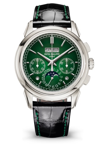 Discover the Patek Philippe 5270P Perpetual Calendar Chronograph with Green Dial