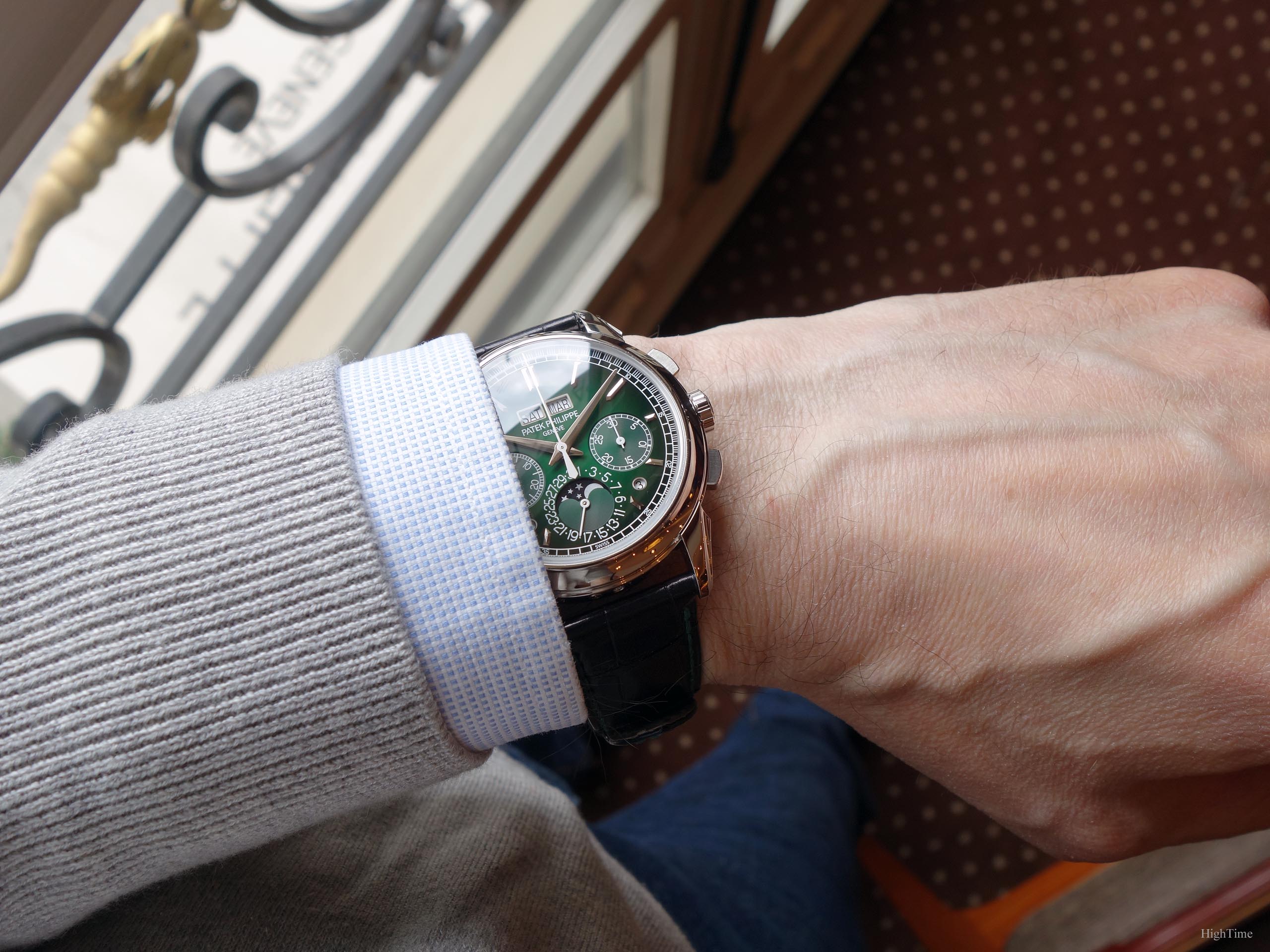 Discover the Patek Philippe 5270P Perpetual Calendar Chronograph with Green Dial